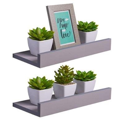 Prateleira Kit 2 Porta Quadros 40X10CM MDP Suporte Invisível Organizador Sala Cinza Claro Mercado