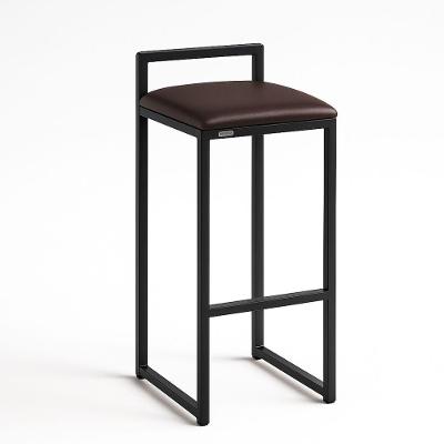 Banqueta Alta Industrial Metal Assento em Courino com Encosto Fixo Marrom Tatite Decor