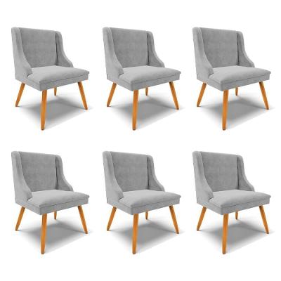 Kit 6 Cadeiras Decorativas Firenze Madeira Suede Cinza Natural Gran Belo