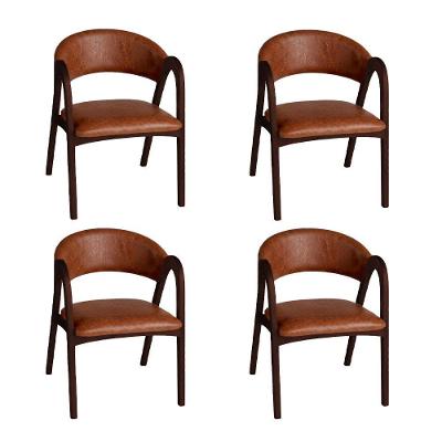 Kit 4 Cadeiras Valentina Encosto Anatômico Madeira Maciça Estofada Ocre Ideal Decor
