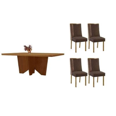 Kit 1 Mesa e 4 Cadeiras Nevada Tilia Moderno Estrutura MDF-MDP Assento Estofado 45cm Capuccino