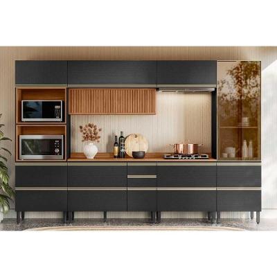 Cozinha Completa Proença 6 Portas 7 Gavetas MDF 119.5CM Nogueira-Carbono Demóbile
