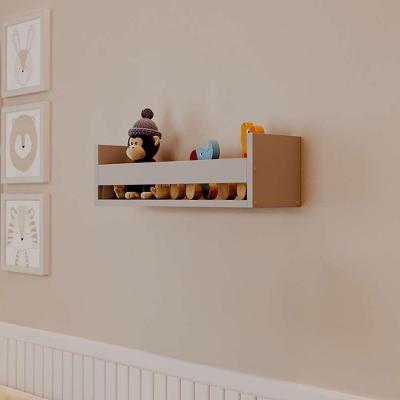 Prateleira Porta Brinquedo 70X12CM MDF Suporte Invisível Infantil Cinza Claro