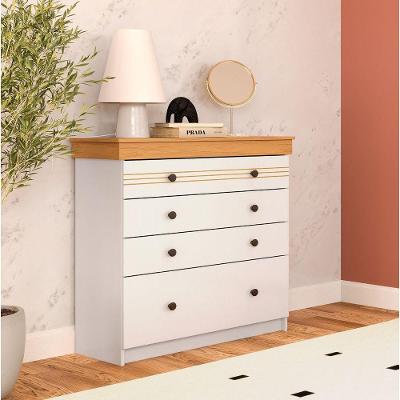 Cômoda England 4g 4 Gavetas Mdf Puxador Plástico Branco Brilho Freijó Móveis Primavera