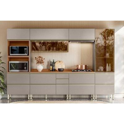 Cozinha Completa Proença 6 Peças 3 Portas 7 Gavetas MDF 119,5CM Nogueira Touch e Nude Prime