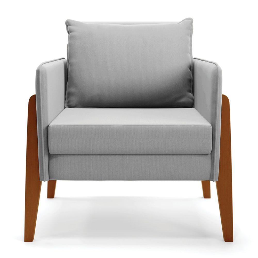 Kit 1 Sofá Namoradeira E 1 Poltrona Lana Suede Cinza Base De Madeira - D'rossi - 1