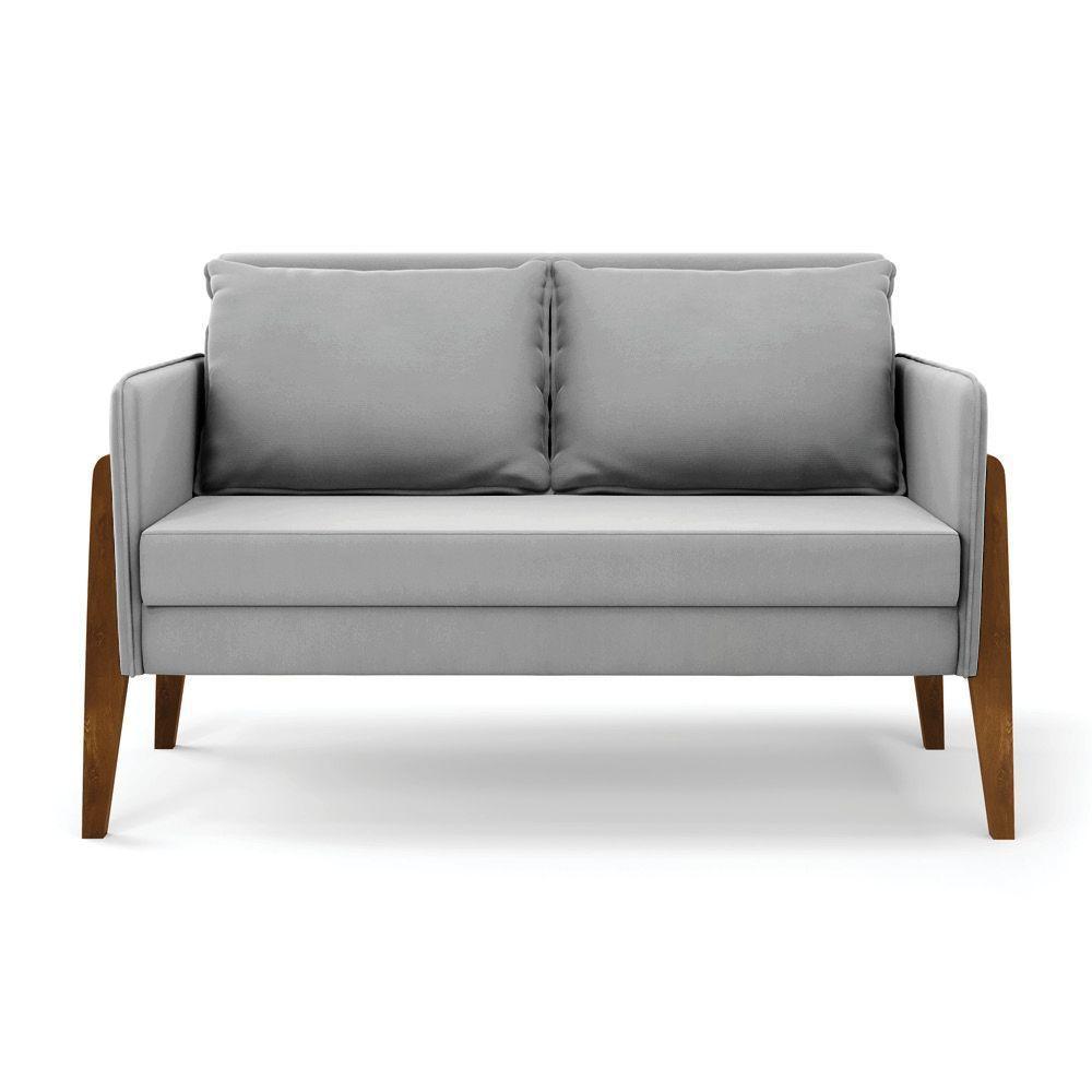 Kit 1 Sofá Namoradeira E 1 Poltrona Lana Suede Cinza Base De Madeira - D'rossi - 2