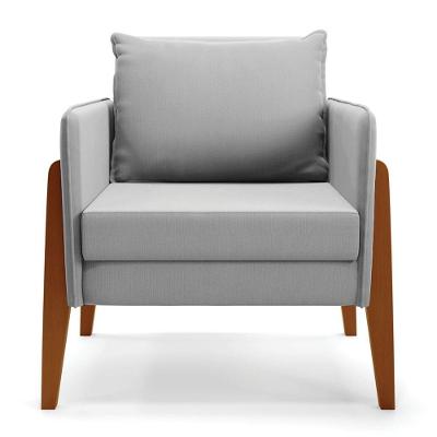 Kit 1 Sofá Namoradeira E 1 Poltrona Lana Suede Cinza Base De Madeira - D'rossi