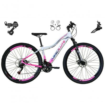Bicicleta Aro 29 Absolute Hera Feminina 21v Alumínio Câmbios Shimano Freio Hidráulico Branco-Rosa 17
