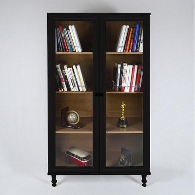 Armário Multiuso E-957 2 Portas de Vidro 4 Prateleiras MDP 80CM Preto