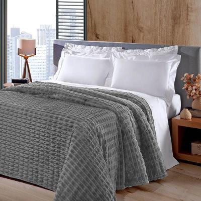 Manta Microfibra Flannel Relevo Efeito Jacquard Queen 260g-m2 Cinza Buettner