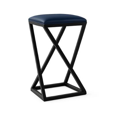 Banqueta 50cm Industrial Assento Couro Sintético Base Z sem Encosto Fixa 50cm Azul Marinho