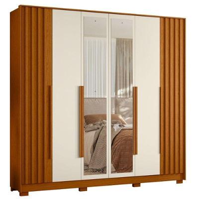 Guarda Roupa Casal Deville 6 Portas com Espelho 4 Gavetas MDP Cinamomo Off White Albatroz Móveis
