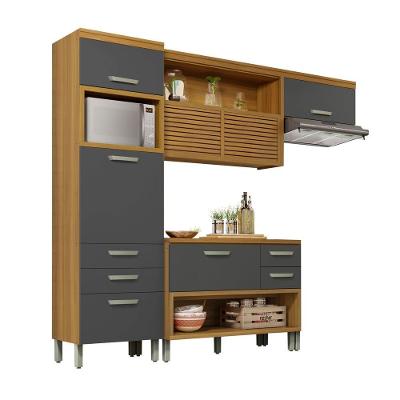 Cozinha Princesa 2 Portas 1 Gaveta MDF 264CM Freijó e Grafite Nesher Móveis