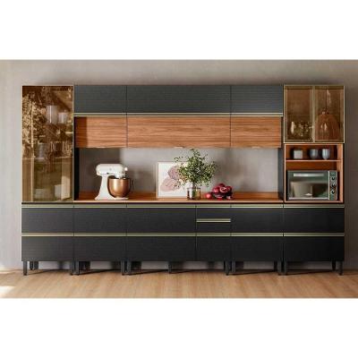 Kit Cozinha Proença 8 Portas 10 Gavetas MDF 120CM Nogueira e Carbono Demóbile