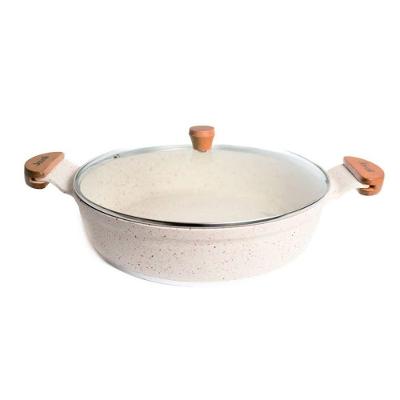 Frigideira Am 30cm Alumínio Branco Antiaderente Marmorizada 4,8L com Tampa de Vidro Javali