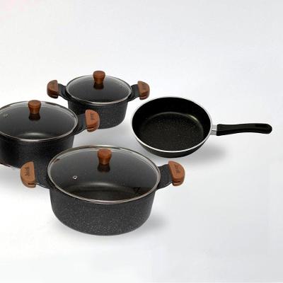 Jogo de Panelas Granito Am 18 20 24 com Frigideira 24cm Alumínio Antiaderente Preto Javali