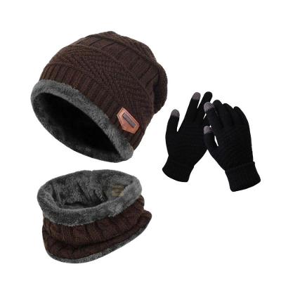 Kit de Frio Intenso OEM Geométrica 100% Lã Antialérgica Adulto Marrom com Luva Touch Touca