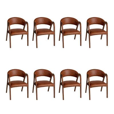 Kit 8 Cadeiras Valentina Madeira Maciça Mel Estofado Ocre Ideal Decor