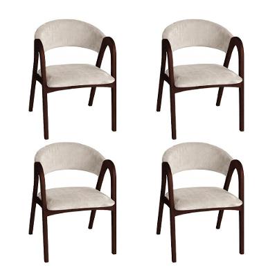Kit 4 Cadeiras Valentina Madeira Maciça Encosto Anatômico Veludo Bege Ideal Decor