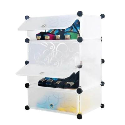 Guarda Roupa Portátil Solteiro e Closet Modular 4 Prateleiras 4 Portas Plástico Branco