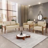 Kit 1 Sofá Namoradeira E 2 Poltronas Lana Suede Base De Madeira - D'rossi Cor Bege - 8