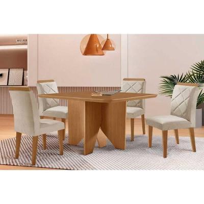 Kit 4 Banquetas Pietá em Madeira Maciça Moderno Assento Estofado Suede Creme Capuccino Móveis Rufato
