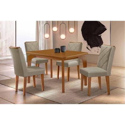 Kit 4 Cadeiras Pietá Naturale Suede Capuccino Moderno em Madeira com Assento em Couro Sintético 99cm