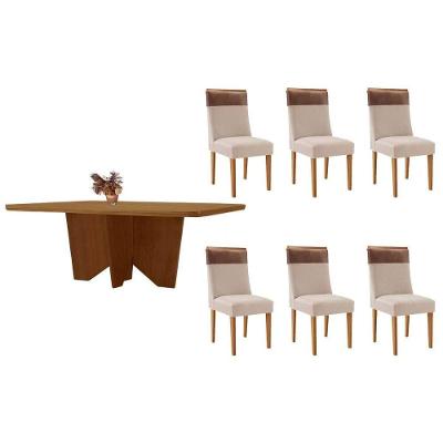 Kit 6 Cadeiras Jaspe Mesa Nevada 180CM Moderno MDF Tecido Capuccino Móveis Rufato