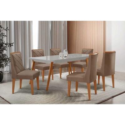 Kit 6 Cadeiras Pietá Off White Suede Capuccino Moderno em Madeira Assento em Couro Sintético 99cm