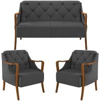 Kit Sofá 02 Lugares 135Cm Com 02 Poltronas Coral M03 Chumbo - 1