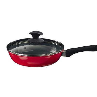 Frigideira CB 24cm Vermelho Alumínio Cerâmico Antiaderente Tampa Vidro Temperado Talheres Juliana