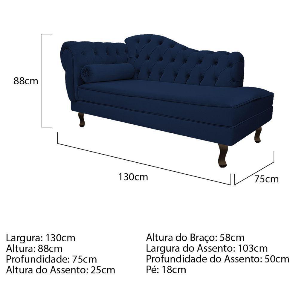 Kit Diva Recamier Diana 130Cm Lado Direito E 02 Poltronas Classic Suede Azul Turquesa - 7