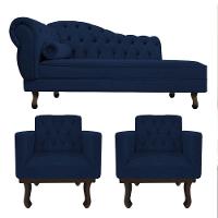 Kit Diva Recamier Diana 130Cm Lado Direito E 02 Poltronas Classic Suede Azul Turquesa - 2