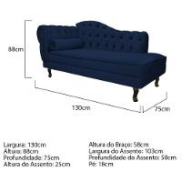 Kit Diva Recamier Diana 130Cm Lado Direito E 02 Poltronas Classic Suede Azul Turquesa - 12