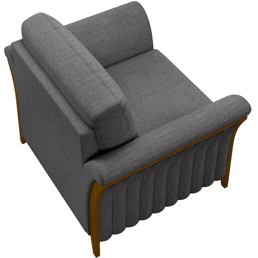 Kit Sofá 03 Lugares 222Cm Com 02 Poltronas M03 Linho Chumbo - 3