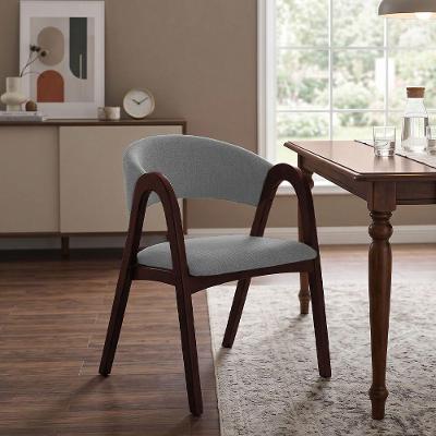 Cadeira para Sala de Jantar Valentina Madeira Maciça Estofada em Linho Cinza Ideal Decor