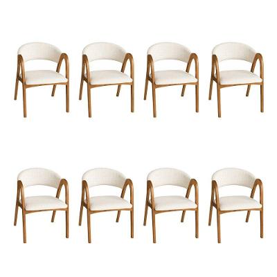 Kit 8 Cadeiras Valentina Madeira Maciça Encosto Anatômico Linho Off White Ideal Decor