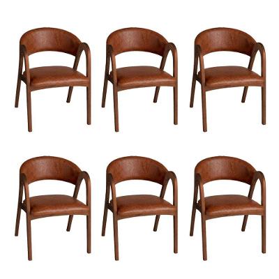 Kit 6 Cadeiras Valentina Madeira Maciça Assento em Tecido Mel Ocre Ideal Decor