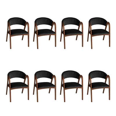 Conjunto 8 Cadeiras de Jantar Valentina Madeira Maciça Veludo Preto Ideal Decor