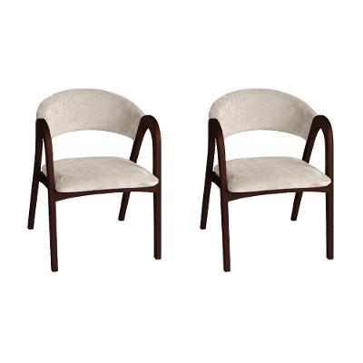 Conjunto 2 Poltronas de Jantar Valentina Madeira Maciça Veludo Bege Ideal Decor