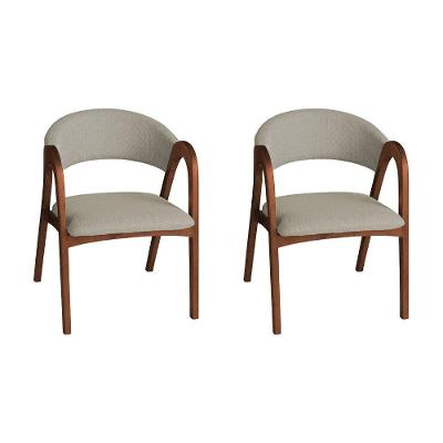 Conjunto 2 Cadeiras de Jantar Valentina Madeira Maciça Linho Bege Ideal Decor