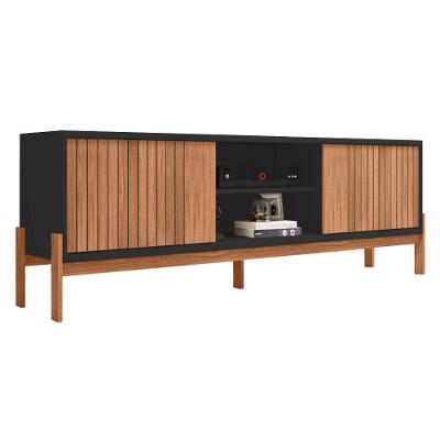 Rack Bancada para TV Penny 72" 180CM MDP com Portas Correr Freijo e Preto Sallar Home