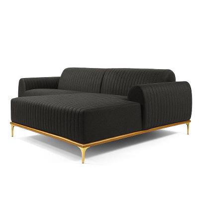 Sofá com Chaise Cocie 3 Lugares Retrátil 230CM Preto Linho Sofá Home