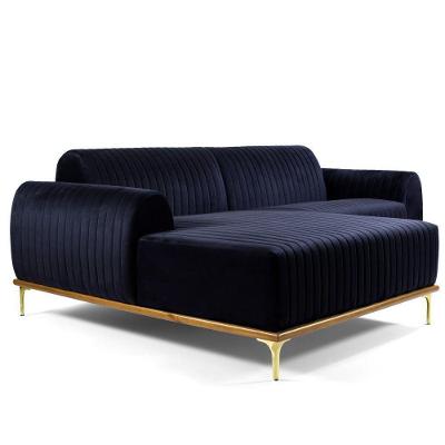 Sofá Euro G15 3 Lugares com Chaise 245cm Azul Veludo Gran Belo