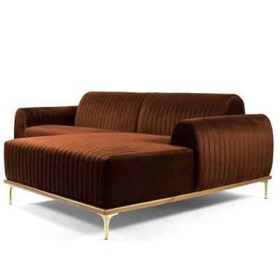 Sofá Euro 4 Lugares com Chaise 265cm Terracota Veludo Gran Belo