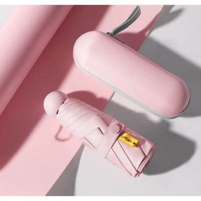 Guarda Chuva OEM Mini em Tecido Pongee Revestido 17cm Rosa Leve Compacto para Uso Diário