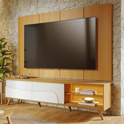 Rack com Painel Salerno C04 para TV 65" 216CM MDF-MDP com LED Off White Lyam Decor