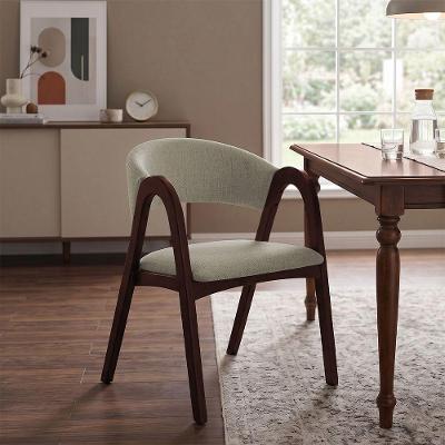 Poltrona de Jantar Valentina Madeira Maciça Estofada em Linho Bege Ideal Decor