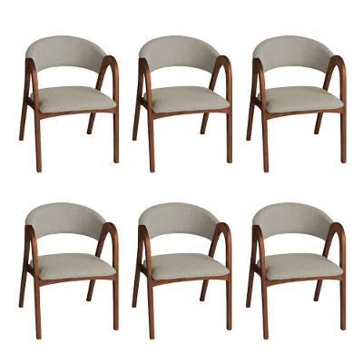 Kit 6 Cadeiras de Jantar Valentina Madeira Maciça Linho Bege Ideal Decor
